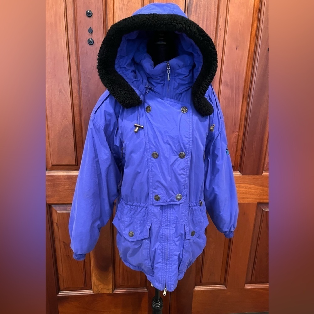 Vintage Edelweiss Skiwear Blue/Purple Embroidery Ski Coat Parka Size Medium